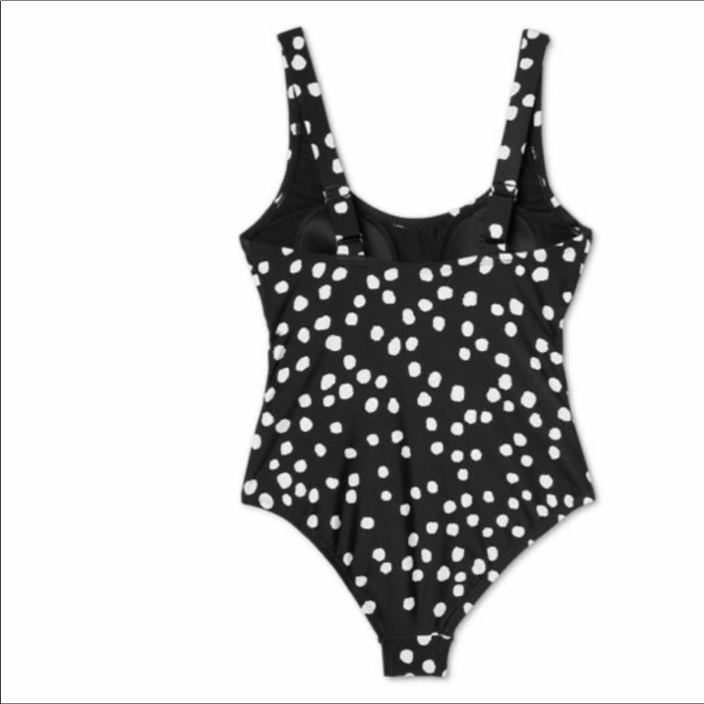 Kona Sol One Piece Polka Dot Black White Wide Strap Modest Swimsuit Small NWT - Picture 5 of 10